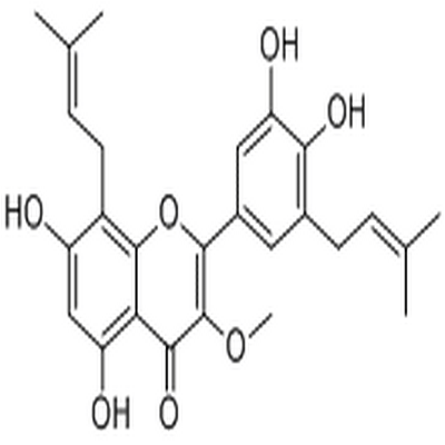 5,7,3',4'-Tetrahydroxy-3-methoxy-8,5'-diprenylflavone,5,7,3',4'-Tetrahydroxy-3-methoxy-8,5'-diprenylflavone