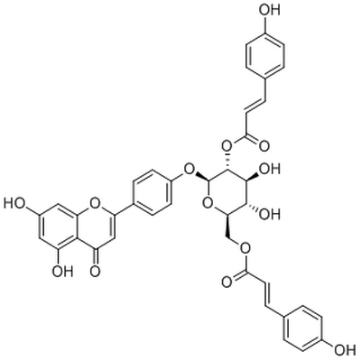 Apigenin 4'-O-(2'',6''-di-O-E-p-coumaroyl)glucoside,Apigenin 4'-O-(2'',6''-di-O-E-p-coumaroyl)glucoside