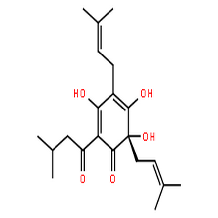 律草酮,2,4-Cyclohexadien-1-one,3,5,6-trihydroxy-4,6-bis(3-methyl-2-buten-1-yl)-2-(3-methyl-1-oxobutyl)-, (6R)-