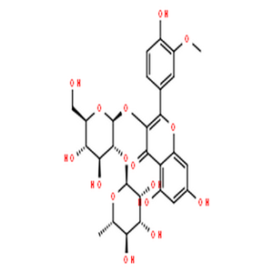 异鼠李素-3-O-新橙皮苷,4H-1-Benzopyran-4-one,3-[[2-O-(6-deoxy-a-L-mannopyranosyl)-b-D-glucopyranosyl]oxy]-5,7-dihydroxy-2-(4-hydroxy-3-methoxyphenyl)-