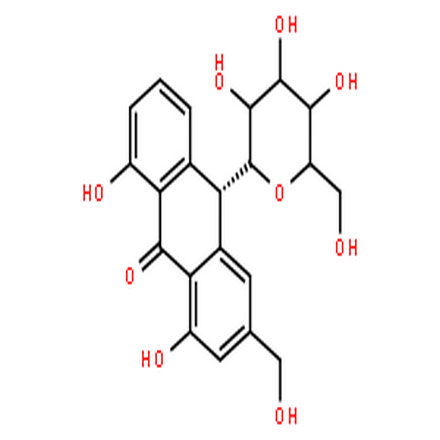 芦荟甙B,9(10H)-Anthracenone,10-b-D-glucopyranosyl-1,8-dihydroxy-3-(hydroxymethyl)-,(10R)-