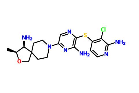 TNO155,(3S,4S)-8-(6-amino-5-((2-amino-3-chloropyridin-4-yl)thio)pyrazin-2-yl)-3-methyl-2-oxa-8-azaspiro[4.5]decan-4-amine 2,2,2-trifluoroacetate