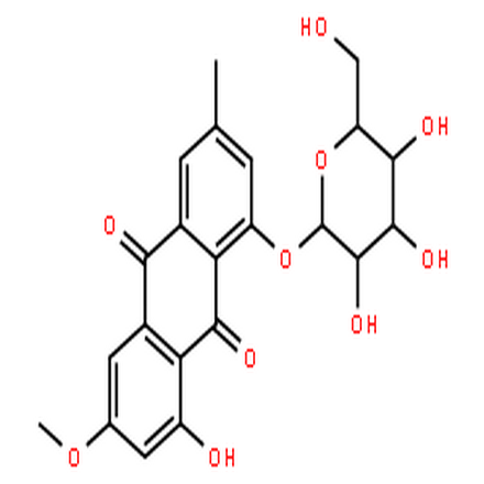 大黄素甲醚-8-O-β-D-葡萄糖苷,1-Hydroxy-3-methoxy-6-methyl-8-(((2S,3R,4S,5S,6R)-3,4,5-trihydroxy-6-(hydroxymethyl)tetrahydro-2H-pyran-2-yl)oxy)anthracene-9,10-dione