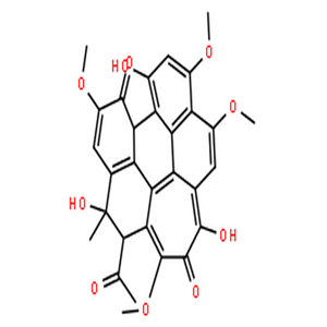 竹红菌甲素,1H-Cyclohepta[ghi]perylene-5,12-dione,1-acetyl-2,3-dihydro-2,6,11-trihydroxy-4,8,9,13-tetramethoxy-2-methyl-,stereoisomer