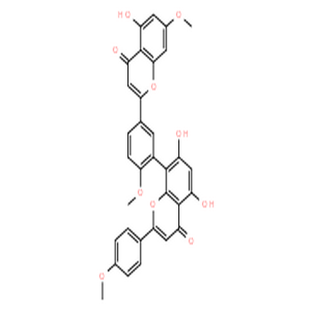 金松双黄酮,4H-1-Benzopyran-4-one,5,7-dihydroxy-8-[5-(5-hydroxy-7-methoxy-4-oxo-4H-1-benzopyran-2-yl)-2-methoxyphenyl]-2-(4-methoxyphenyl)-