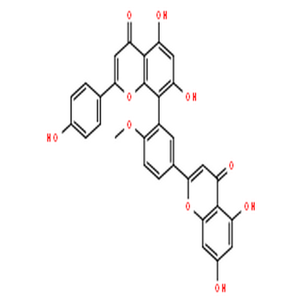 白果雙黃酮,5,7-Dihydroxy-8-[2-methoxy-5-(5,7-dihydroxy-4-oxo-4H-1-benzopyran-2-yl)phenyl]-2-(4-hydroxyphenyl)-4H-1-benzopyran-4-one