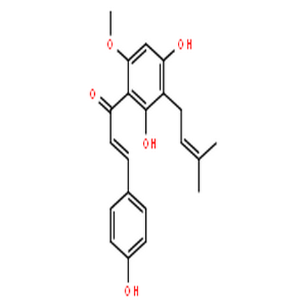 黄腐酚,1-(2,4-Dihydroxy-6-methoxy-3-(3-methylbut-2-en-1-yl)phenyl)-3-(4-hydroxyphenyl)prop-2-en-1-one