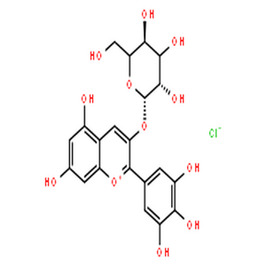 氯化飞燕草素-3-O-葡萄糖苷,1-Benzopyrylium, 3-(b-D-glucopyranosyloxy)-5,7-dihydroxy-2-(3,4,5-trihydroxyphenyl)-,chloride (1:1)