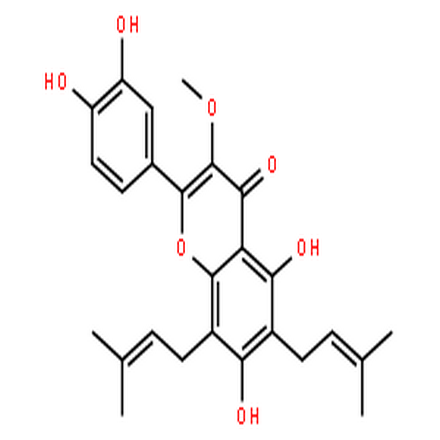 楮樹黃酮醇B,2-(3,4-dihydroxyphenyl)-5,7-dihydroxy-3-methoxy-6,8-bis(3-methylbut-2-en-1-yl)-4H-chromen-4-one