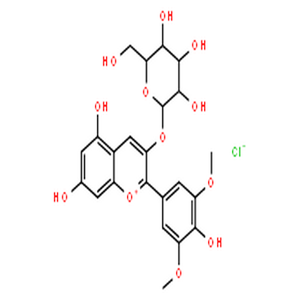氯化锦葵色素-3-O-半乳糖苷,1-Benzopyrylium, 3-(b-D-galactopyranosyloxy)-5,7-dihydroxy-2-(4-hydroxy-3,5-dimethoxyphenyl)-,chloride (1:1)