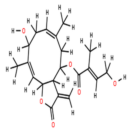 野馬追內(nèi)酯K,(1E,3beta,4E,6alpha,7beta,8beta)-3-hydroxy-8-[(4-hydroxytigloyl)oxy]germacra-1(10),4,11(13)-trieno-12,6-lactone