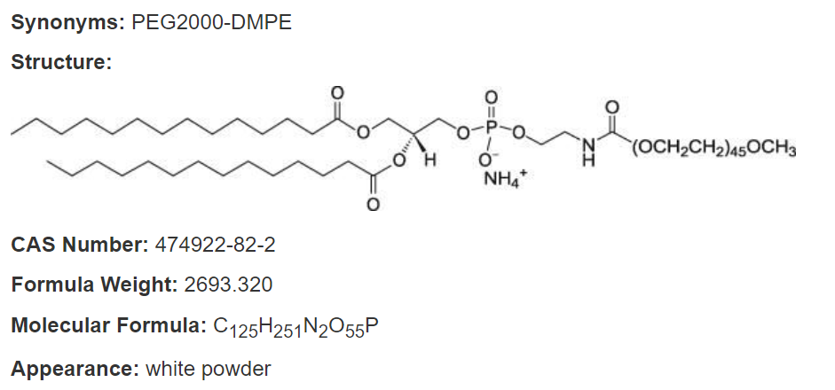 DMPE-PEG2000,,2-dimyristoyl-sn-glycero-3-phosphoethanolamine-N-[methoxy(polyethylene glycol)-2000] (ammonium salt)