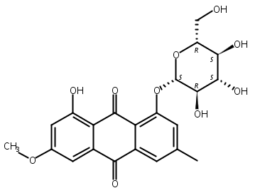 大黄素甲醚-1-O-β-D-葡萄糖苷,Physcion 1-O-β-D-glucoside