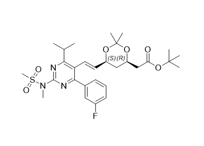 瑞舒伐他汀钙杂质47,tert-butyl 2-((4R,6S)-6-((E)-2-(4-(3-fluorophenyl)-6-isopropyl-2-(N- methylmethylsulfonamido)pyrimidin-5-yl)vinyl)-2,2-dimethyl-1,3- dioxan-4-yl)acetate