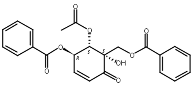 2-O-乙酰山椒子烯酮,2-Cyclohexen-1-one,5-(acetyloxy)-4-(benzoyloxy)-6-[(benzoyloxy)methyl]-6-hydroxy-,(4R,5S,6S)-