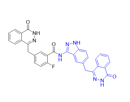 奧拉帕利雜質09,2-fluoro-5-((4-oxo-3,4-dihydrophthalazin-1-yl)methyl)-N-(5-((4-oxo-3,4-dihydrophthalazin-1-yl)methyl)-1H-indazol-3-yl)benzamide