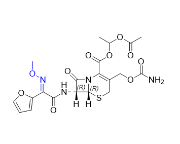 头孢呋辛酯杂质01,1-acetoxyethyl (6R,7R)-3-((carbamoyloxy)methyl)-7-((E)-2-(furan-2- yl)-2-(methoxyimino)acetamido)-8-oxo-5-thia-1-azabicyclo[4.2.0]oct-2-ene-2-carboxylate