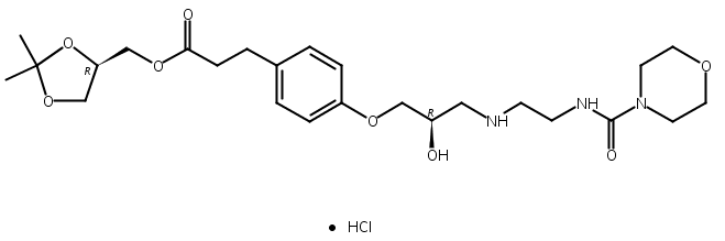 4-[（2R）-2-羟基-3-[[2-[(4-吗啉羰基)氨基]乙基]氨基]丙氧基]苯丙酸 [(4R)-2,2-二甲基-1,3-二氧戊环-4-基]甲酯盐酸盐,Benzenepropanoic acid, 4-[(2R)-2-hydroxy-3-[[2-[(4-morpholinylcarbonyl)amino]ethyl]amino]propoxy]-, [(4R)-2,2-dimethyl-1,3-dioxolan-4-yl]methylester, hydrochloride