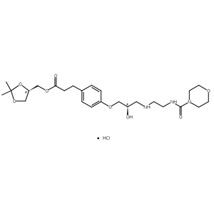 4-[（2R）-2-羟基-3-[[2-[(4-吗啉羰基)氨基]乙基]氨基]丙氧基]苯丙酸 [(4R)-2,2-二甲基-1,3-二氧戊环-4-基]甲酯盐酸盐,Benzenepropanoic acid, 4-[(2R)-2-hydroxy-3-[[2-[(4-morpholinylcarbonyl)amino]ethyl]amino]propoxy]-, [(4R)-2,2-dimethyl-1,3-dioxolan-4-yl]methylester, hydrochloride