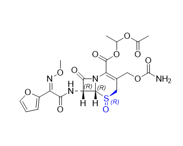头孢呋辛酯杂质03,1-acetoxyethyl (5R,6R,7R)-3-((carbamoyloxy)methyl)-7-((Z)-2-(furan- 2-yl)-2-(methoxyimino)acetamido)-8-oxo-5-thia-1-azabicyclo[4.2.0] oct-2-ene-2-carboxylate 5-oxide