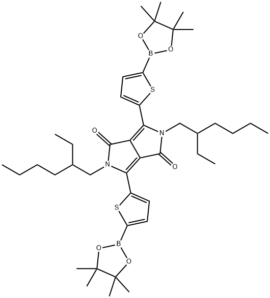 2,5-二(2-乙基己基)-3,6-二(5-硼酸频哪醇酯噻吩基)-吡咯并吡咯二酮,2,5-bis(2-ethylhexyl)-1,4-bis[5-(4,4,5,5-tetramethyl-1,3,2-dioxaborolan-2-yl)thiophen-2-yl]pyrrolo[3,4-c]pyrrole-3,6-dione