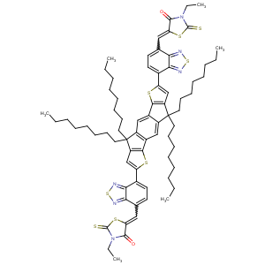 O-IDTBR,(5Z,5'Z)-5,5'-((7,7'-(4,4,9,9-tetraoctyl-4,9-dihydro-s-indaceno[1,2-b;5,6-b']dithiophene-2,7-diyl)bis(benzo[c][1,2,5]thiadiazole-7,4-diyl))bis(methanylylidene))bis(3-ethyl-2-thioxothiazolidin-4-one)