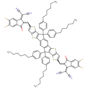 ITIC-4F,3,9-bis(2-methylene-((3-(1,1-dicyanomethylene)-6,7-difluoro)-indanone))-5,5,11,11-tetrakis(4-hexylphenyl)-dithieno[2,3-d:2',3'-d']-s-indaceno[1,2-b:5,6-b']dithiophene