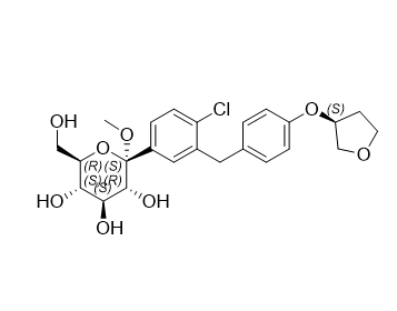 恩格列净杂质09,(2S,3R,4S,5S,6R)-2-(4-chloro-3-(4-(((S)-tetrahydrofuran-3-yl)oxy)benzyl)phenyl)-6-(hydroxymethyl)-2-methoxytetrahydro-2H-pyran-3,4,5-triol