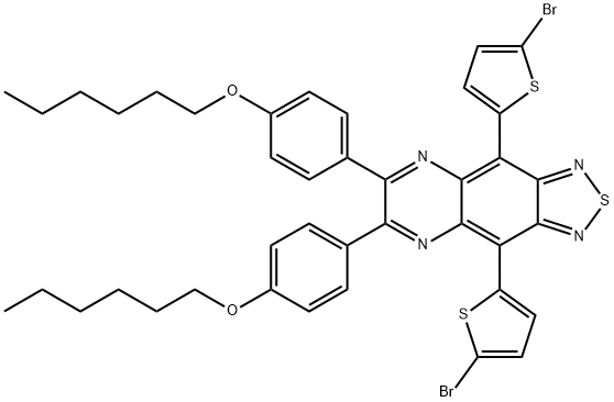 4,9-双(5-溴噻吩基)-6,7-双(4-己氧苯基)-2-thia-1,3,5,8-四氮杂-环戊二烯[b]萘,4,9-Bis-(5-bromo-thiophen-2-yl)-6,7-bis-(4-hexyloxy-phenyl)-2-thia-1, 3, 5,8-tetraaza-cyclopenta[b]naphthalene