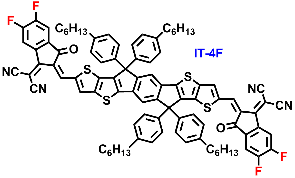 IT-4F,IT-4F; ITIC-4F; 3,9-bis(2-methylene-((3-(1,1-dicyanomethylene)-5,6-difluoro)-indanone))-5,5,11,11-tetrakis(4-hexylphenyl)-dithieno[2,3-d:2',3'-d']-s-indaceno[1,2-b:5,6-b']dithiophene