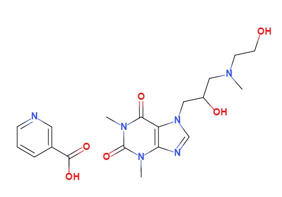 烟酸占替诺,7-[2-hydroxy-3-[2-hydroxyethyl(methyl)amino]propyl]-1,3-dimethylpurine-2,6-dione,pyridine-3-carboxylic acid