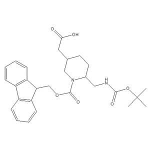 1-Fmoc-6-(Boc-氨甲基）-3-哌啶基乙酸,6-[[[(1,1-dimethylethoxy)carbonyl]amino]methyl]-1-[(9H-fluoren-9-ylmethoxy)carbonyl]-3-Piperidineacetic acid