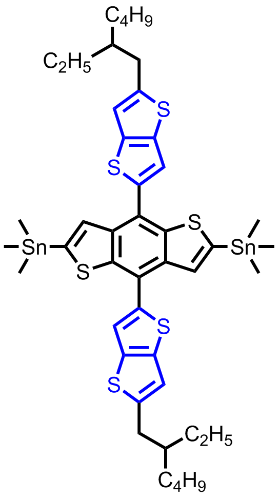 M7044,(4,8-bis(5-(2-ethylhexyl)thieno[3,2-b]thiophen-2-yl)benzo[1,2-b:4,5-b']dithiophene-2,6-diyl)bis(trimethylstannane)