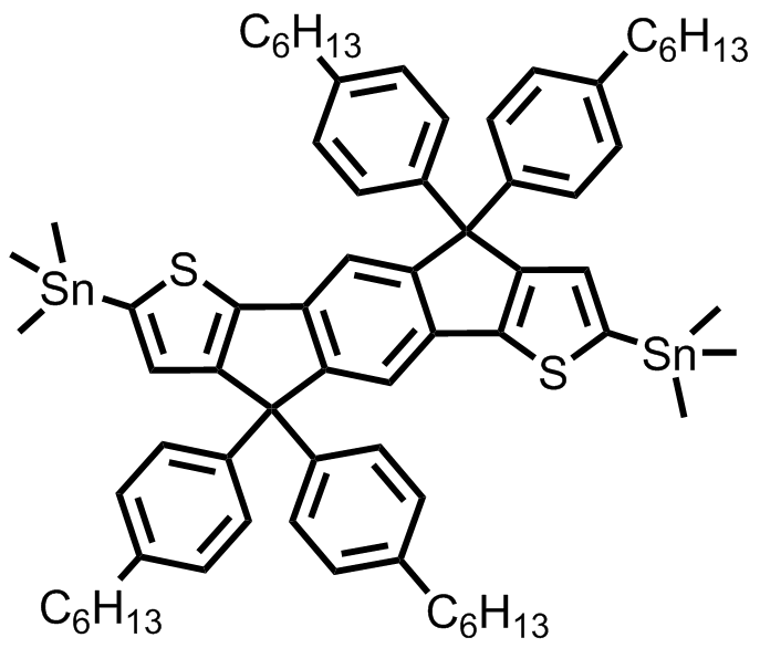 M7151,4,4,9,9-tetrakis(4-hexylphenyl)-4,9-dihydro-s-indaceno[1,2-b:5,6-b']dithiophene-2,7-diyl)bis(trimethylstannane)