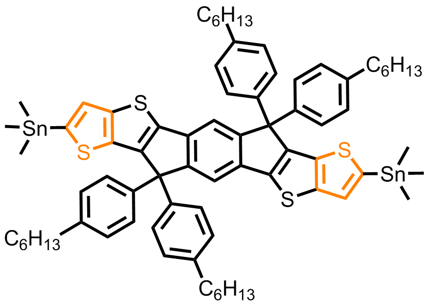 M7156,3,9-bis(trimethylstannane)-5,5,11,11-tetrakis(4-hexylphenyl)-dithieno[2,3-d:2′,3′-d′]-s-indaceno[1,2-b:5,6-b′]- dithiophene