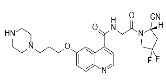 (S)-N-(2-(2-cyano-4,4-difluoropyrrolidin-1-yl)-2-oxoethyl)-6-(3-(piperazine-1-yl)propoxy)quinoline-4,(S)-N-(2-(2-cyano-4,4-difluoropyrrolidin-1-yl)-2-oxoethyl)-6-(3-(piperazine-1-yl)propoxy)quinoline-4-carboxamide