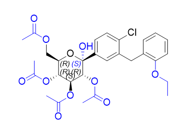 达格列净杂质33,(2S,3R,4S,5R,6R)-6-(acetoxymethyl)-2-(4-chloro-3-(2-ethoxybenzyl)phenyl)-2-hydroxytetrahydro-2H-pyran-3,4,5-triyl triacetate