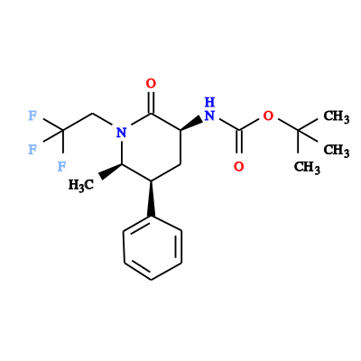 Carbamic acid, N-?[(3S,?5S,?6R)?-?6-?methyl-?2-?oxo-?5-?phenyl-?1-?(2,?2,?2-?trifluoroethyl)?-?3-?pi,Carbamic acid, N-?[(3S,?5S,?6R)?-?6-?methyl-?2-?oxo-?5-?phenyl-?1-?(2,?2,?2-?trifluoroethyl)?-?3-?piperidinyl]?-?, 1,?1-?dimethylethyl ester