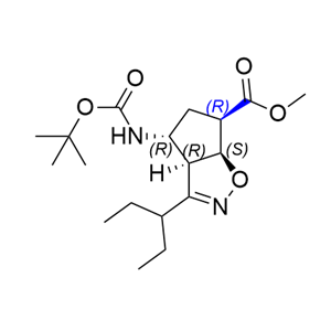 帕拉米韦杂质19,methyl (3aR,4R,6R,6aS)-4-((tert-butoxycarbonyl)amino)-3-(pentan- 3-yl)-3a,5,6,6a-tetrahydro-4H-cyclopenta[d]isoxazole-6-carboxylate