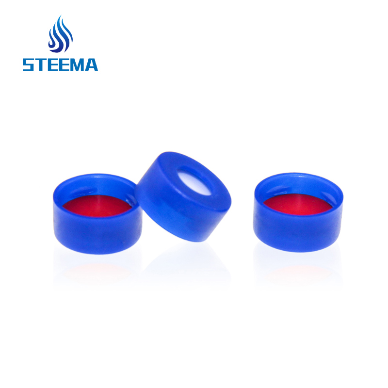 卡口开孔盖蓝色PP盖直径11mm配1.0mm厚度PTFE/硅胶垫片红/白