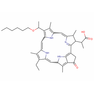 光克洛,14-Ethyl-9-(1-(hexyloxy)ethyl)-4,8,13,18-tetramethyl-20-oxo-3-phorbine propanoic acid