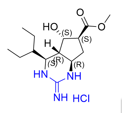 帕拉米韦杂质24,Methyl (4S,4aR,5S,6S,7aR)-5-hydroxy-2-imino-4-(pentan-3-yl)octahydro-1H -cyclopenta[d]pyrimidine-6-carboxylate hydrochloride
