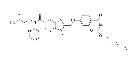 达比加群酯杂质F,3-(2-(((4-(((hexyloxy)carbonyl)carbamoyl)phenyl)amino)methyl)-1-methyl-N-(pyridin-2-yl)-1H-benzo[d]imidazole-5-carboxamido)propanoic acid