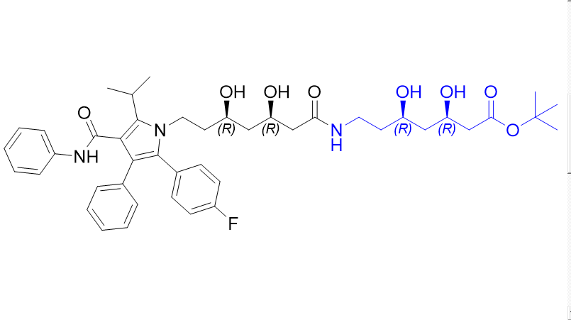 阿托伐他汀鈣雜質(zhì)53,tert-butyl (3R,5R)-7-((3R,5R)-7-(2-(4-fluorophenyl)-5-isopropyl-3-phenyl-4-(phenylcarbamoyl)-1H-pyrrol-1-yl)-3,5-dihydroxyheptanamido)-3,5-dihydroxyheptanoate