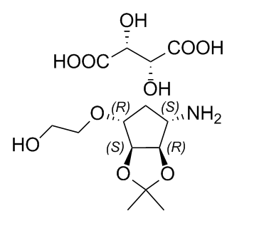 替格瑞洛杂质C,2-(((3aS,4R,6S,6aR)-6-amino-2,2-dimethyltetrahydro-4H-cyclopenta[d][1,3]dioxol-4-yl)oxy)ethan-1-ol (2R,3R)-2,3-dihydroxysuccinate