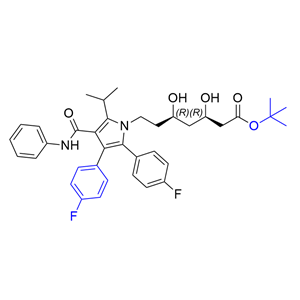 阿托伐他汀钙杂质29,(3R,5R)-tert-butyl 7-(2,3-bis(4-fluorophenyl)-5-isopropyl-4-(phenylcarbamoyl)-1H-pyrrol-1-yl)-3,5-dihydroxyheptanoate