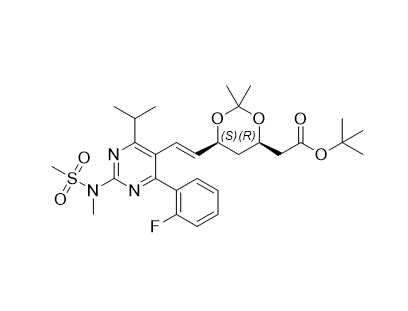 瑞舒伐他汀鈣雜質(zhì)48,tert-butyl 2-((4R,6S)-6-((E)-2-(4-(2-fluorophenyl)-6-isopropyl-2-(N-methylmethylsulfonamido)pyrimidin-5-yl)vinyl)-2,2-dimethyl-1,3-dioxan-4-yl)acetate