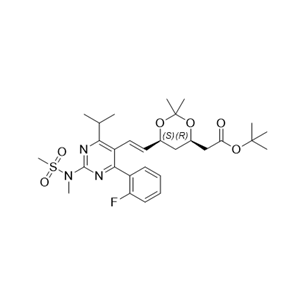 瑞舒伐他汀鈣雜質(zhì)48,tert-butyl 2-((4R,6S)-6-((E)-2-(4-(2-fluorophenyl)-6-isopropyl-2-(N-methylmethylsulfonamido)pyrimidin-5-yl)vinyl)-2,2-dimethyl-1,3-dioxan-4-yl)acetate