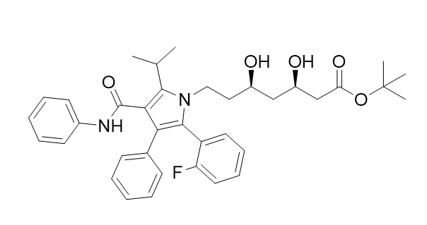 阿托伐他汀钙杂质37,(3R,5R)-tert-butyl 7-(2-(2-fluorophenyl)-5-isopropyl-3-phenyl-4-(phenylcarbamoyl)-1H-pyrrol-1-yl)-3,5-dihydroxyheptanoate