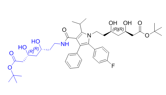 阿托伐他汀钙杂质77,tert-butyl (3R,5R)-7-(1-((3R,5R)-7-(tert-butoxy)-3,5-dihydroxy-7-oxoheptyl)-5-(4-fluorophenyl)-2-isopropyl-4-phenyl-1H-pyrrole-3-carboxamido)-3,5-dihydroxyheptanoate